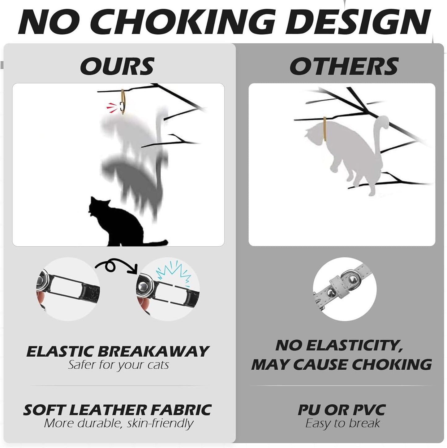 EXPAWLORER Leather Cat Collar for Girl Boy- Adjustable Pet Collar with Safety Elastic Belt,Personalized Punk Accessories Buckle Collars with Bell & Durable D-Ring,Rivet(Black)