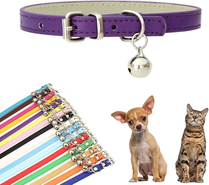 Purple Medium Dog Bell Collar, Faux Leather Dog Collar with Bells Pu Basic Boy Dog Collars for XXS XSmall Small Medium Pet Male Dogs Little Cats Tiny Animal, M