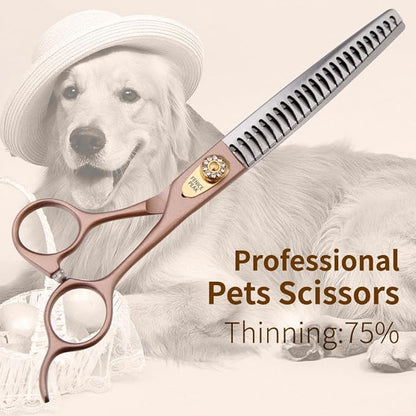 Fenice Peak Thinning Shears for Dogs and Cats Rose Gold Pet Grooming Scissors Chunkers Shears 440C Stainless Steel Professional Dog Trimming Scissors 8''