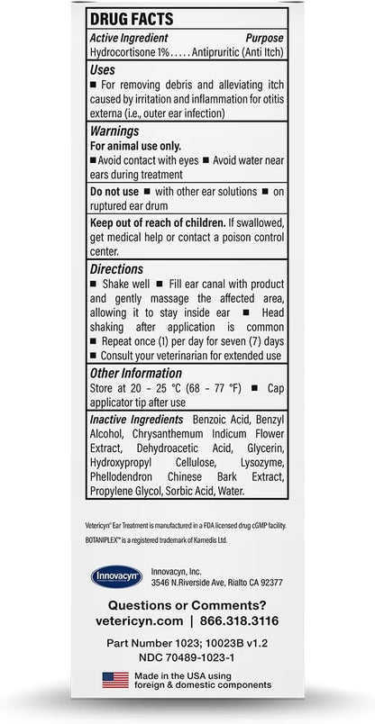 Vetericyn Triple-Action Ear Treatment for Dogs & Cats - 1% Hydrocortisone Ear Drops for Dog Ear Infection Relief - Fast Itch Relief & Healing with Otizyme Blend. 1.5 Ounce