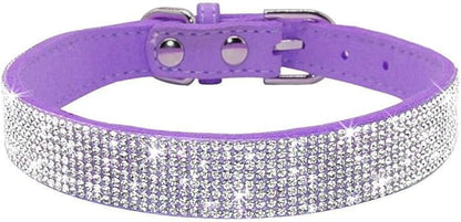 Rhinestone Dog Collar, Cute Dazzling Sparkling Soft Suede Leather Adjustable Pet Dog Cat Collar Crystal Diamond for Puppy Small Medium Large Dogs (S:26-32cm, Purple)