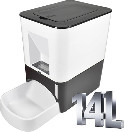 14L Automatic Dog Feeder Large Breed, Programmable Auto Pet Food Dispenser, Timed Dog Feeder Extra Large, Portion Control, 1200mAh Battery and Plug-in Power (White)