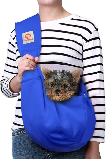 Tomkas Dog Sling Carrier for Small Dogs - Royal Blue, Adjustable Strap & Zipper Pocket, Up to 10 lbs. Perfect Puppy Carrier for Small Dogs