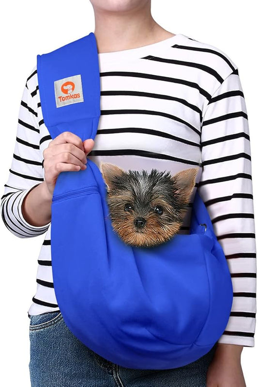 Tomkas Dog Sling Carrier for Small Dogs - Royal Blue, Adjustable Strap & Zipper Pocket, Up to 10 lbs. Perfect Puppy Carrier for Small Dogs