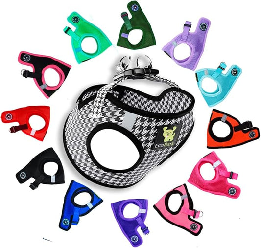 EcoBark Step in Dog Harness - Teacup Dog Harnesses for XXS, XS, and Small Dogs - Soft Mini Body Halter - Puppy to Senior Dogs - Dog Harness Vest Under 5 pounds lbs (XXS, Houndstooth)