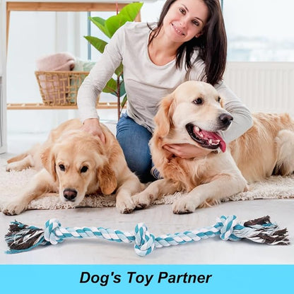 SZEE Dog Rope Toys, 24 in 3 Knots Chew Rope for Medium and Large Dogs, Natural Cotton Pet Pull Toy for Tug of War and Teeth Cleaning (Blue)