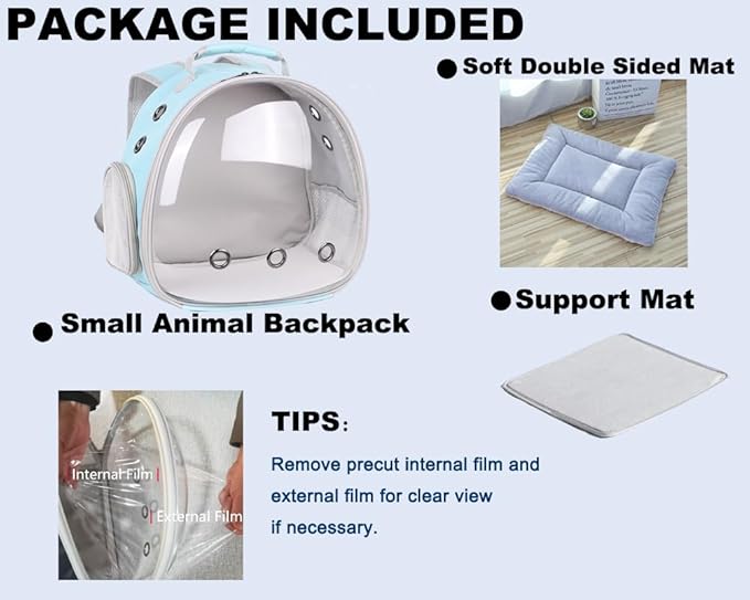 Portable Guinea Pig Backpack with Small Bag Harness and Leash Set, Space Capsule Bubble Pet Carrier Cage Travel for Rabbit, Bearded Dragon, Sugar Glider (Blue, Backpack)