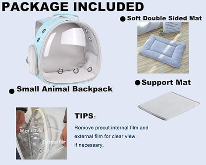 Portable Guinea Pig Backpack with Small Bag Harness and Leash Set, Space Capsule Bubble Pet Carrier Cage Travel for Rabbit, Bearded Dragon, Sugar Glider (Blue, Backpack)
