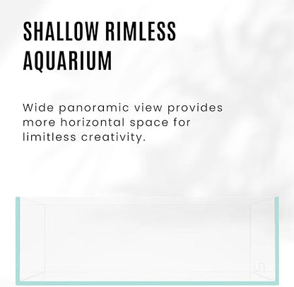 Ultum Nature Systems Ultra Clear Rimless Aquarium - Low Iron Glass Fish Tank with 45° Mitered Edges, 5mm-12mm Thick, Leveling Mat Included (5S, Shallow, 2 Gallon)