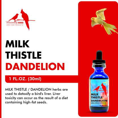 Morning Bird Milk Thistle & Dandelion Extract 1 fl oz - Organic Bird Supplement for Optimal Health – Support Liver Heath & Promotes Detox - Suitable for All Birds Species
