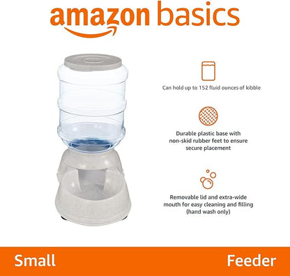Amazon Basics Gravity Pet Food Feeder for Dogs and Cats, Small, 6-Pound Capacity, Gray