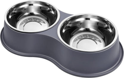 Dog Bowl Double Dog Water and Food Bowl Stainless Steel Bowls with Non-Slip Resin Station, Pet Feeder Bowls for Puppy Medium Dogs Cats