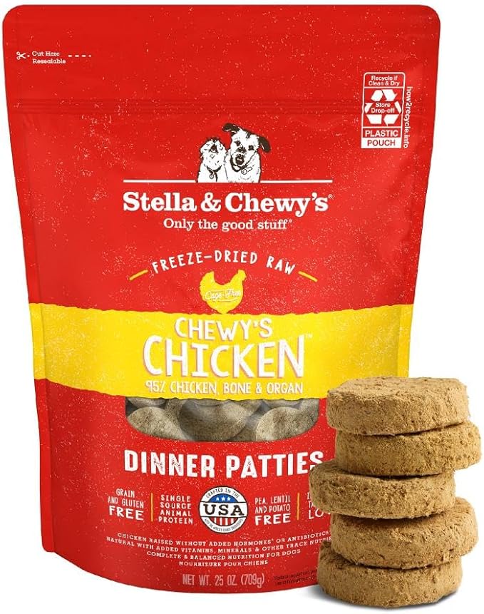 Stella & Chewy's Freeze-Dried Raw Dinner Patties - Chicken Recipe - High Protein Grain-Free Puppy & Dog Food - Perfect For Picky Eaters - 25 oz
