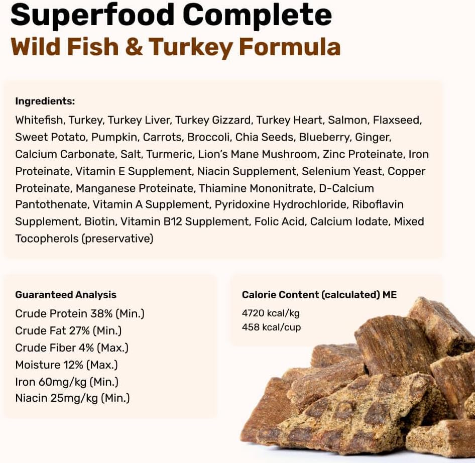 BADLANDS RANCH- Superfood Complete, Air-Dried Adult Dog Food - High Protein, Zero Fillers, Superfood Nutrition by Katherine Heigl (24 oz. Wild Fish and Turkey Formula)