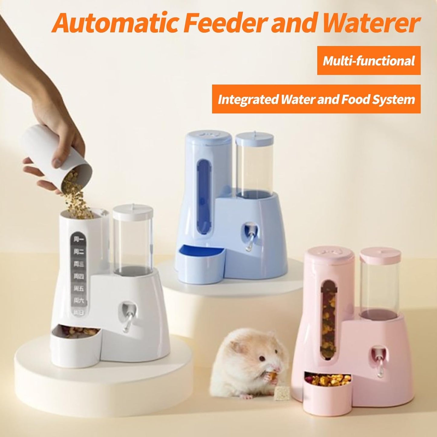 2-in-1 Hamster Water Bottle & Food Dispenser - Leak-Resistant Design for Glass/Wire Cages (120ml/4oz BPA-Free + Double Seal Nozzle) Dwarf Hamster & Mice Essentials (Blue, 6.3×5.1×4.3)