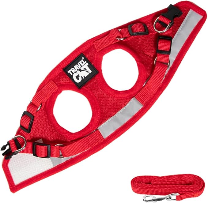 Travel Cat Harness and Leash Set - Adjustable Fit Mesh Cat Harness and Reflective Strap - Comfort Walking Vest for Kitten for Outdoor Walking, Hiking (Small, Red)
