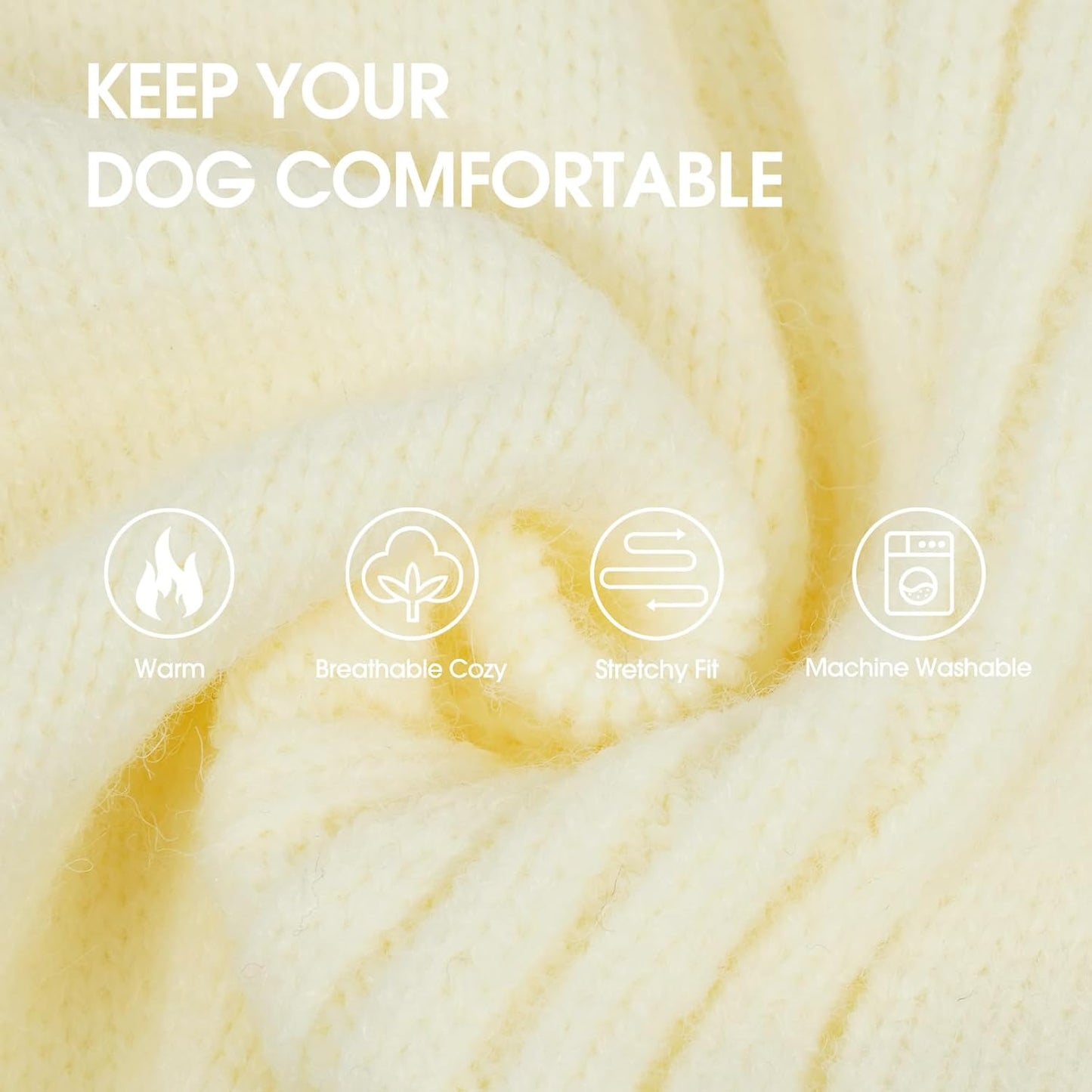 IECOii Dachshund Sweater,Turtleneck Dog Sweater for Small Medium Dogs Girl Boy,Stretchy & Breathable,Warm Knitted Pullover Coat,High Neck Knitwear for Cold Weather Indoor & Outdoor Wear (White, M)