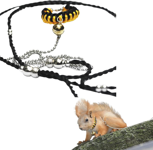 Squirrel Traction Rope Strap Anti-Biting Chain Rope, Small Animal Walking Collar Harness with Lead Leash for Hamster Gerbil Rat Mouse Ferret Chinchilla (Black with Yellow)