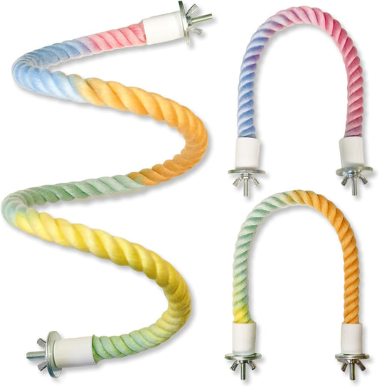 3PCS Parrot Perch,Soft Rope Bird Perches for Cage, Bendable Climbing Toys and Stands for Cockatiels, Parakeets and Lovebirds,Bird Cage Accessories Set