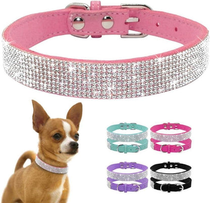 Serijoars Small Dog Collar with Rhinestone Crystal Diamond Colorful Bling Girl Puppy Cat Collars (L, Red)
