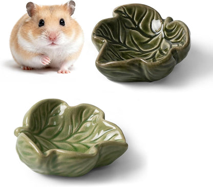 Hamtser Food Bowl,2 Packs Leaf Hamster Bowls,Ceramic Feeding Bowl,Food Dish for Small Animals Gerbil Dwarf Hamster Rat Mice Guinea Pig(Green + Dark Green)