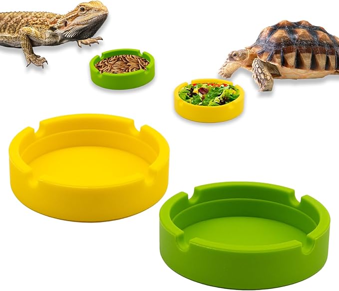 2 Pack Reptile Feeding Bowl, Silicone Reusable Crested Gecko Food and Water Dish, Bearded Dragon Tank Accessories for Lizard, Hermit Crab, Chameleon and Tortoise, Easy to Clean