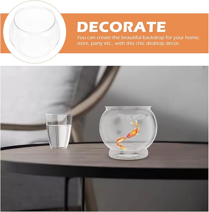 Balacoo Fish Bowl Plastic Transparent Round Fish Tank Desktop Small Aquarium Clear Bubble Bowl Goldfish Turtle Tank Hydroponic Planter Container