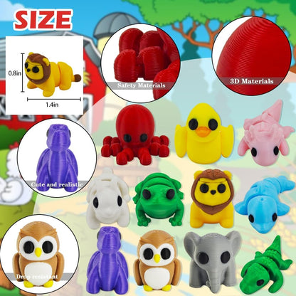 11 pcs Animal Figurines, 3D Printed Animal Figurines Set, Articulated, Party Favors, Pocket Fidget Toys Bulk, Goodie Bag Stuffers, Gifts for Boys Girls Toddlers, Office Desk Pets, Classroom rewards
