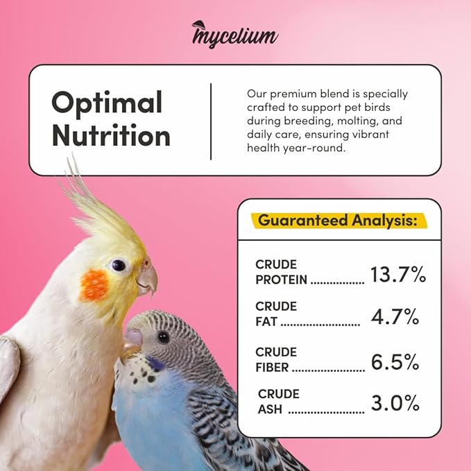 Mycelium Organic Pet Bird Superfood (5 LB Bag) | Vitamin-Enriched Bird Food for Parakeets, Finches, Canaries & Lovebirds | Daily Support for Energy, Digestion & Feather Health | Clean, USA-Grown Feed