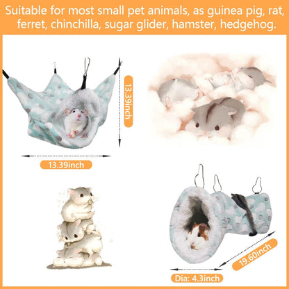 LEFTSTARER Guinea Pig Ferret Rat Hammock Toy Small Animal Cage Accessories Hideout Tunnel & Bunkbed Hammock for Rat Ferret Guinea Pig Hamster Sugar Glider Chinchilla (Hammock Set Heart-Green)