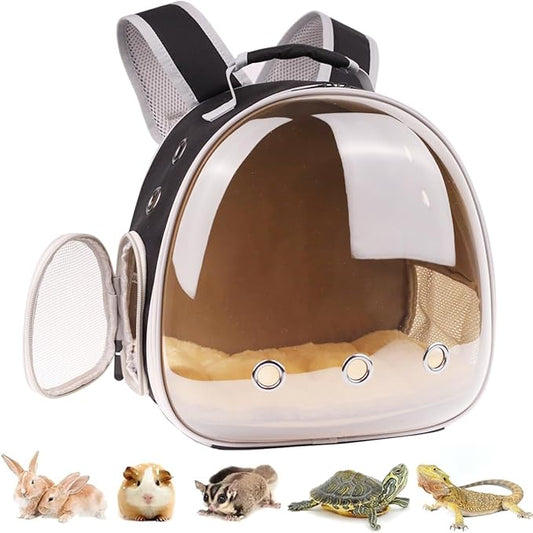 Portable Guinea Pig Backpack with Small Bag Harness and Leash Set, Space Capsule Bubble Pet Carrier Cage Travel for Rabbit, Bearded Dragon, Sugar Glider (Polarized, Backpack)