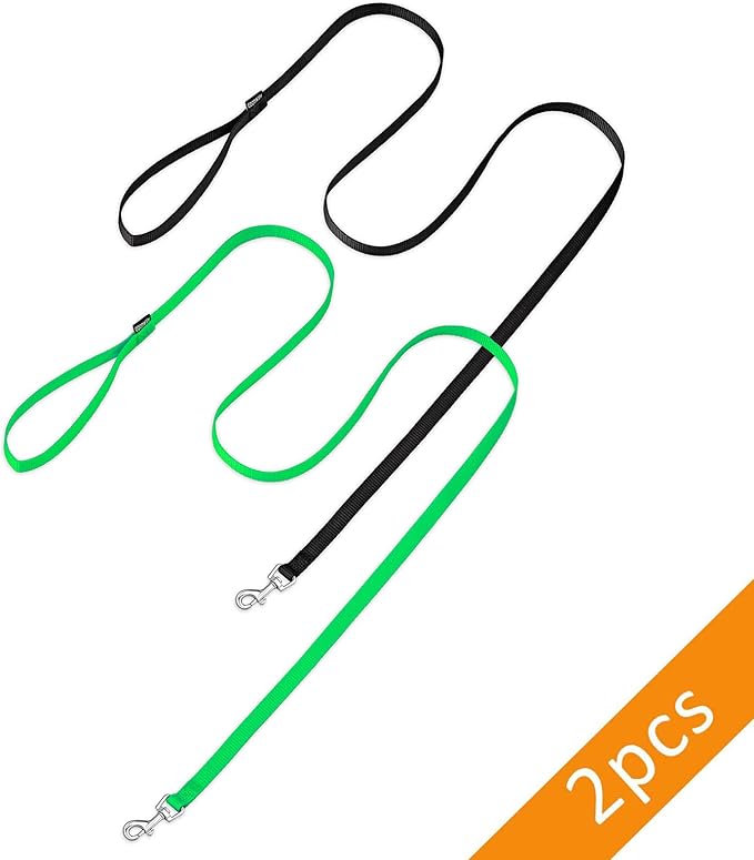 AMAGOOD 6 FT Puppy/Dog Leash, Strong and Durable Traditional Style Leash with Easy to Use Collar Hook, Great for Small, Medium and Large Dogs (1" x 6 ft, Black and Green (2-Pack))