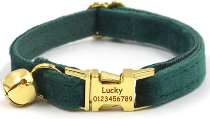 Personalized Cat Collar with Bells,Velvet Customized Small Cat Collar with Name Tag,Pet Collar with Name Phone Number Engraved ID Tags for Boy and Girl Kitten Cats (Christmas Green)