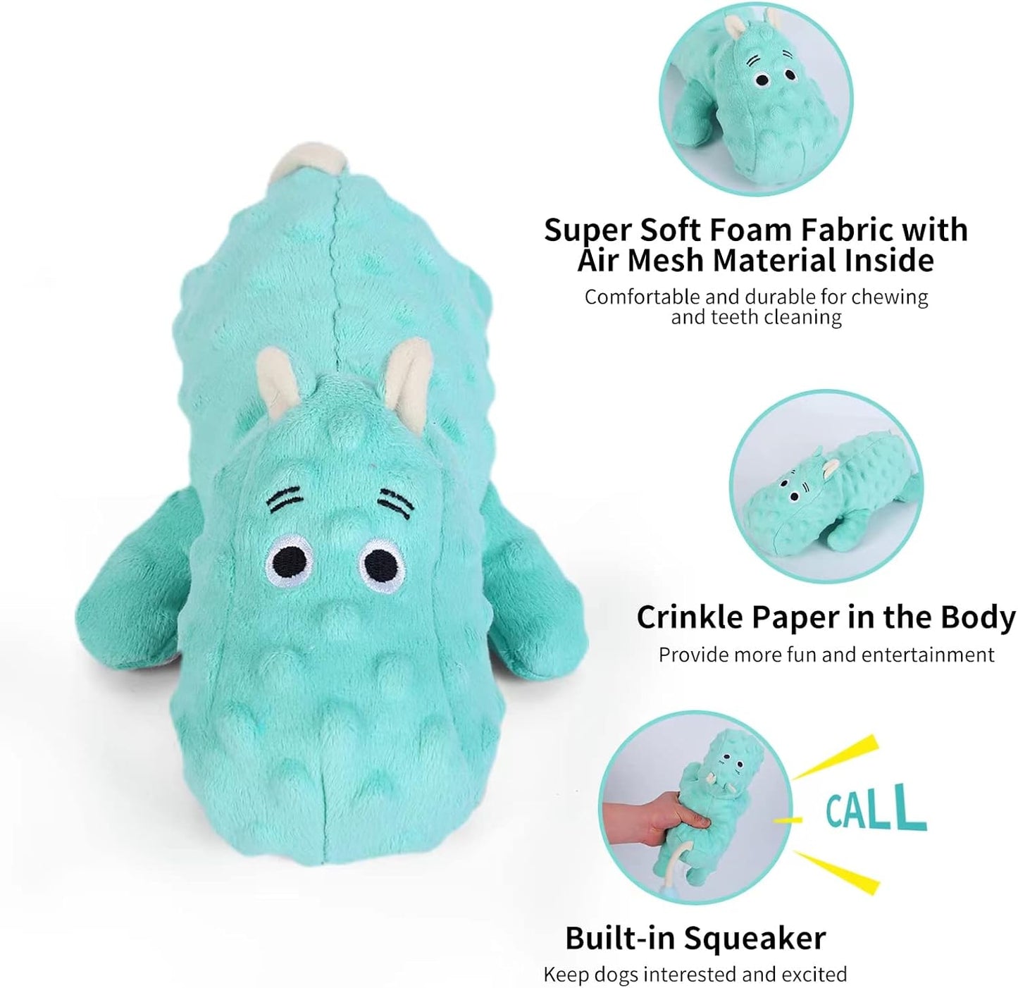 DODODOLA Cute Stuffed Hippo Dog Toys Squeaky Dog Toys with Crinkle Paper Dog Plush Toys for Large Breed Dog Chew Toys for Small, Medium, Large Dogs