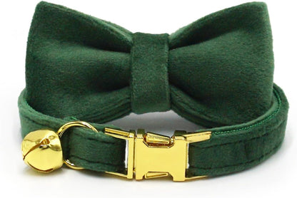 Colorful Cute Cat Collars for Boys Cats, Optional Bowtie,Cat Collar Personalized with Name Tag & Bells,Soft Durable Custom Kitten Collars for Small Large Cats (Peacock Green)