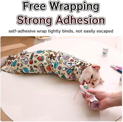 MANON ROSA Cat Grooming Wrap – Self-Adherent Anti-Scratch Swaddle Restraint Bag for Nail Cutting, Medication, Multifunctional Care - Calm Cozy Burrito Papoose Pet Magic Blanket (S Within 3.3lbs)