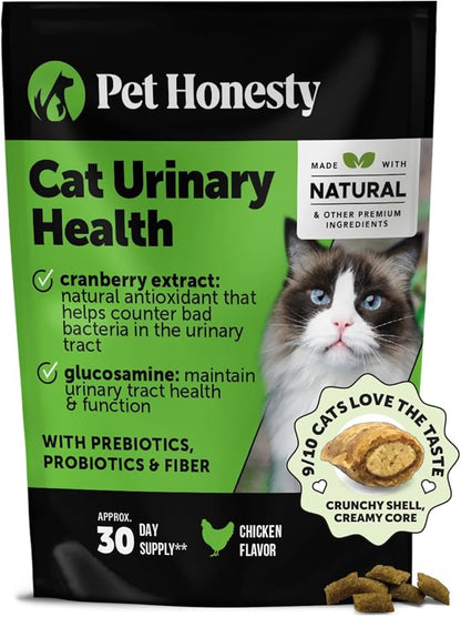 Cat Urinary Tract Health Crunchy & Creamy Chews - Promotes Healthy Digestion & Normal Bladder Function with Cranberry, Antioxidants, & Probiotics - Gut + Bladder Support Supplement (30 Day Supply)