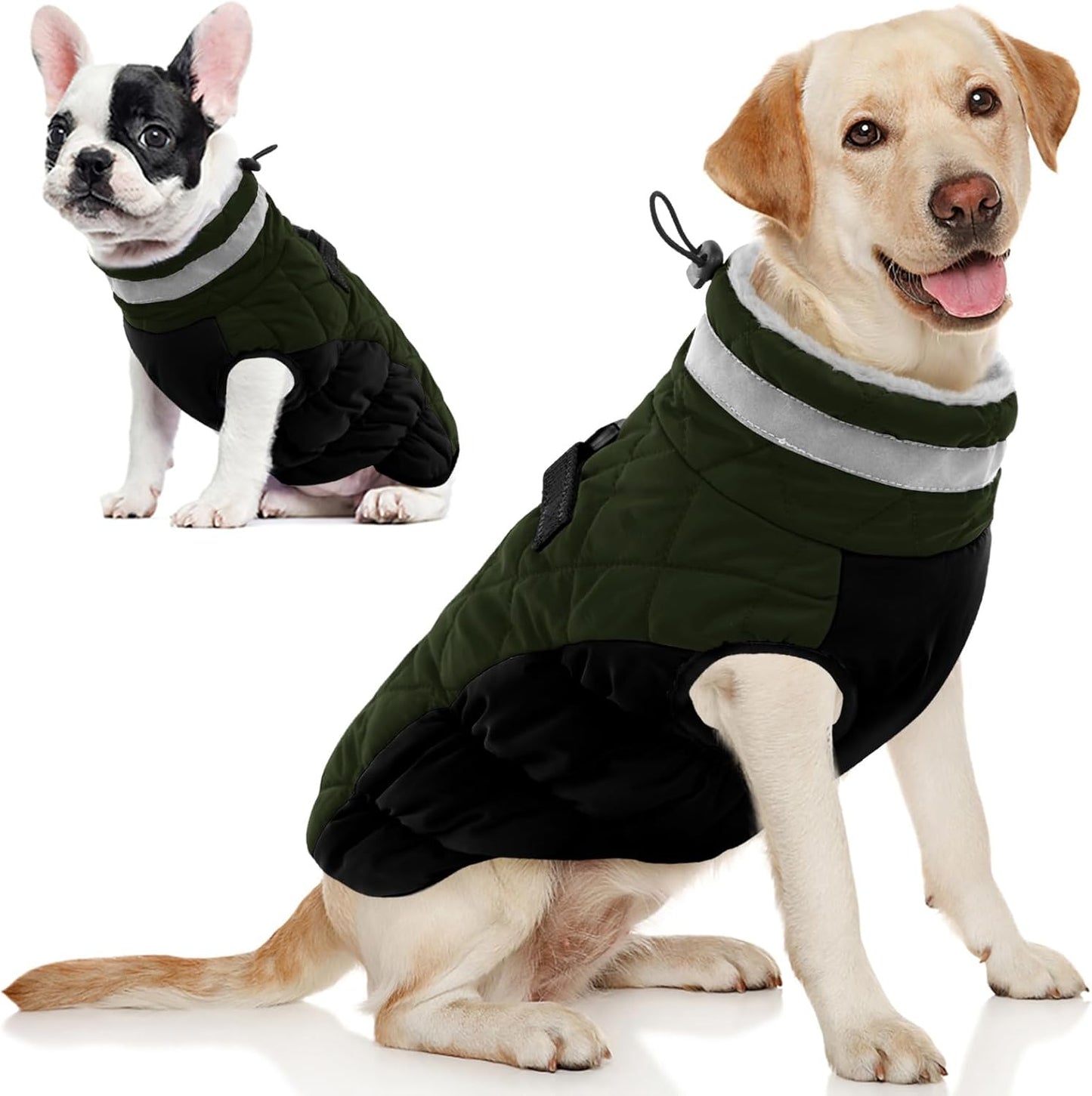 AOFITEE Dog Coat, Warm Dog Winter Coat, Reflective Cold Weather Dogs Puffer Jacket with Harness Built in, Waterproof Pet Fleece Vest Snowsuit for Small Medium Large Dogs, Green L