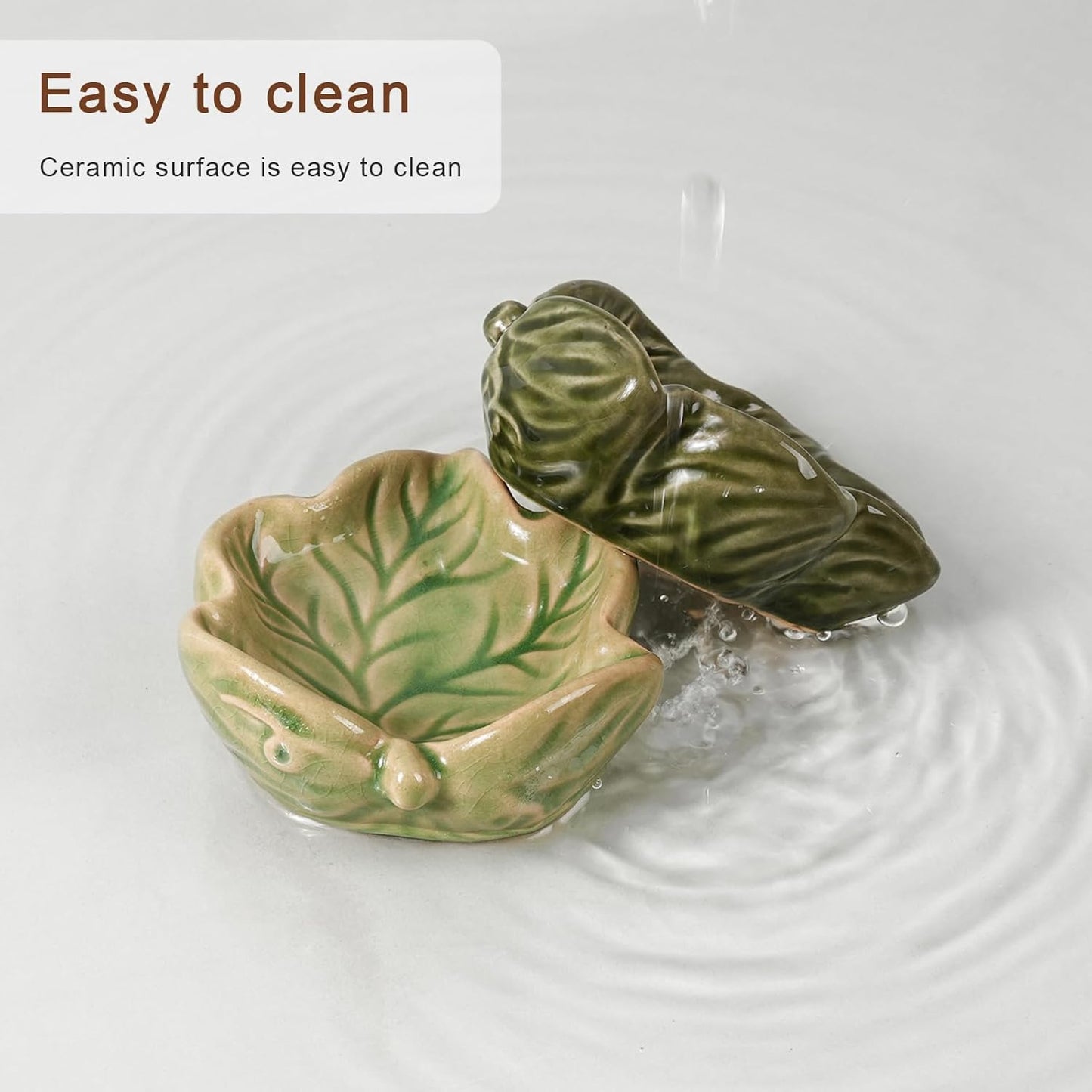 Hamtser Food Bowl,2 Packs Leaf Hamster Bowls,Ceramic Feeding Bowl,Food Dish for Small Animals Gerbil Dwarf Hamster Rat Mice Guinea Pig(Green + Dark Green)