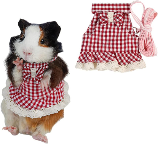 Guinea Pig Harness and Leash Plaid Hamster Harness, Adjustable Ferret Harness and Leash Set No Pulling Walking Vest for Ferret Chinchilla and Similar Small Animals (Large,Pink)