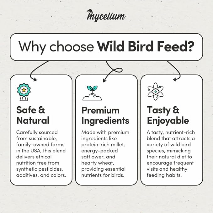 Mycelium Organic Wild Bird Feed (5 LB Bag) | Balanced Wild Bird Seed Mix for Turkeys, Pheasants, Quails & Cardinals | High-Energy Nutrition | Sifted, Non-GMO, Made in USA
