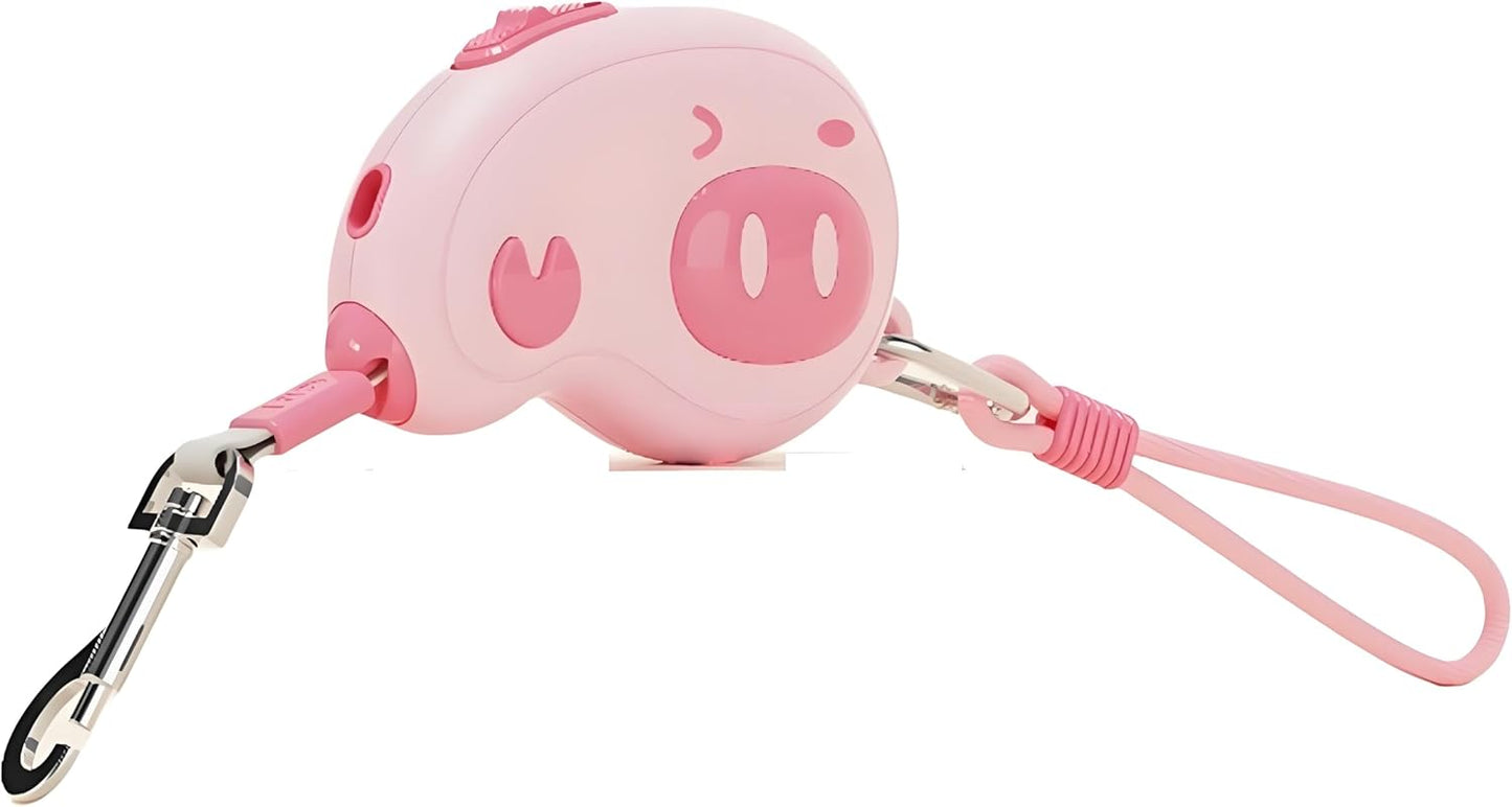 Pink Pig Design Retractable Puppy Leash - Lightweight 100g for Small Dogs, Cats, Rabbit ，Hamster ， 2.2m Rope, 50kg Pull, Capacity with Wrist Strap