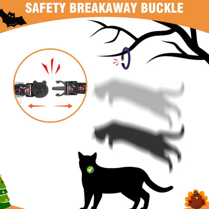 PUPTECK Thanksgiving Cat Collar with Bell 6 Packs Breakaway for Fall Halloween - Autumn Soft Adjustable Kitten Kitty Collars for Small Pet Puppy Bunny Christmas with Safety Release Buckle