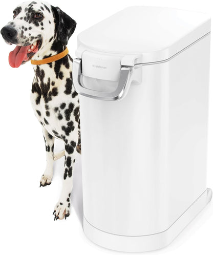 simplehuman 30 Liter, 32 lb / 14.5 kg Large Pet Food Storage Container for Dog Food, Cat Food, and Bird Feed, White