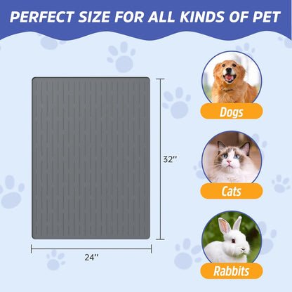 Large Dog Mats for Food and Water, 32"x24" Waterproof Pet Food Mats for Floor Nonslip Silicone Bowl Mats with Raised Edges