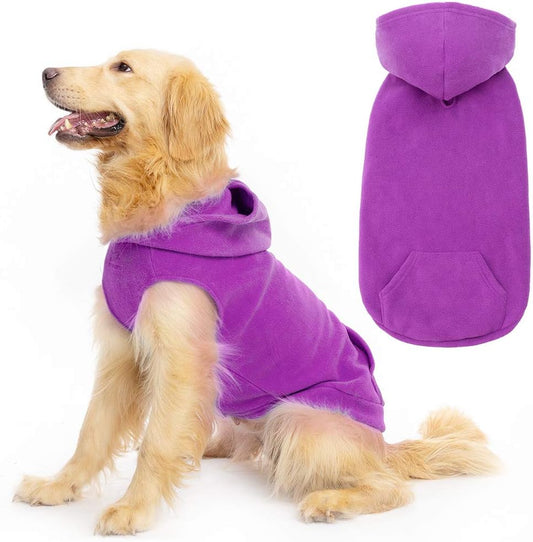 EXPAWLORER Dog Hoodie Fleece Sweater Vest, Hooded Dog Sweatshirt Fall Winter Pet Clothes with Leash Hole, Sleeveless Warm Cozy Puppy Clothing for Cat Small Medium Large Dogs Girl Boy, Purple L