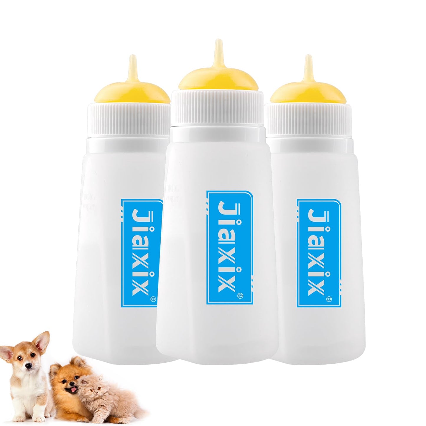 3 Pack Kitten Silicone Bottle Feeding Kit,Nipple & Feeding Kit for Kittens, Reusable Newborn Kitten Supplies, Suitable for Feeding Kitten, Puppy, Rabbit,Hamster (Yellow, Small)