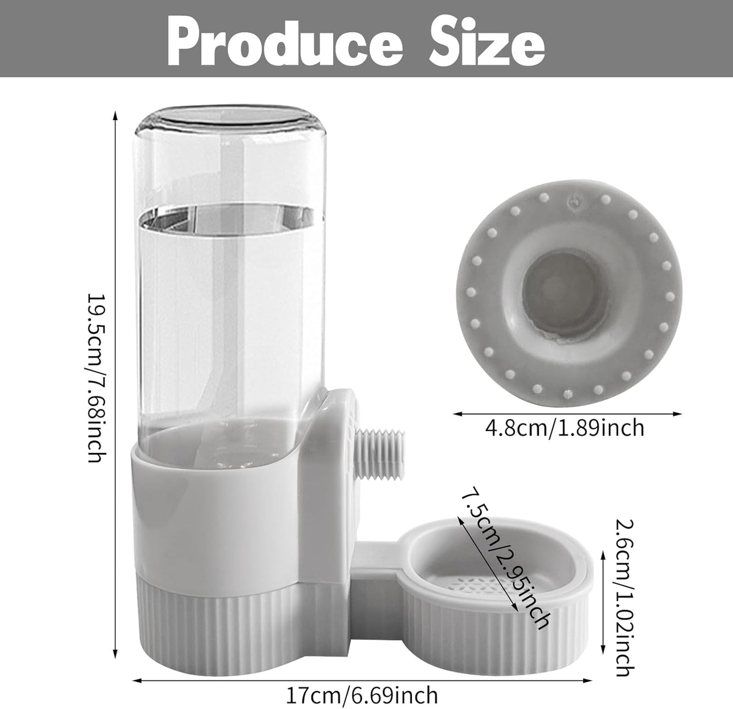 18OZ Rabbit Water Bottle, Pet Water Bottle for Cage Crate,Hanging Automatic Water Dispenser for Cage,Ferret Bunny Guinea Pig Water Bowl,Suitable for Small Animal (Grey, 18OZ)