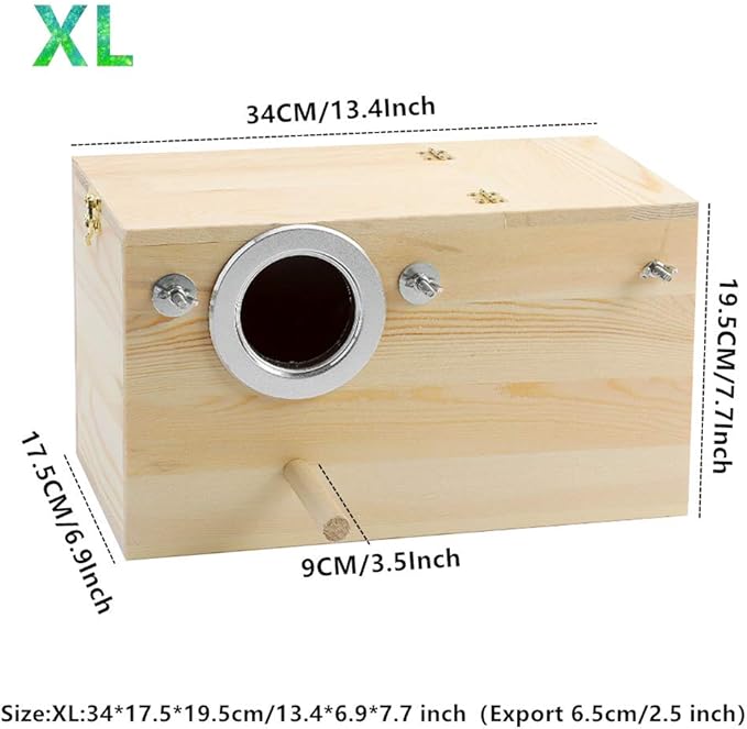 Pine Wood Parakeet Nest Box Bird House Budgie Breeding Mating Box for Lovebirds Cockatiel Parrotlets (XL)