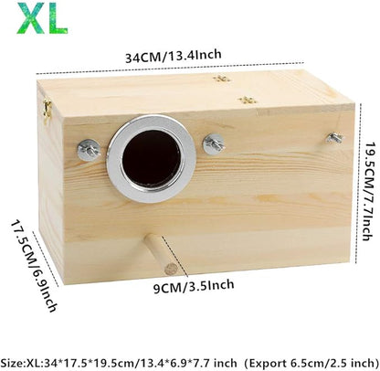 Pine Wood Parakeet Nest Box Bird House Budgie Breeding Mating Box for Lovebirds Cockatiel Parrotlets (XL)